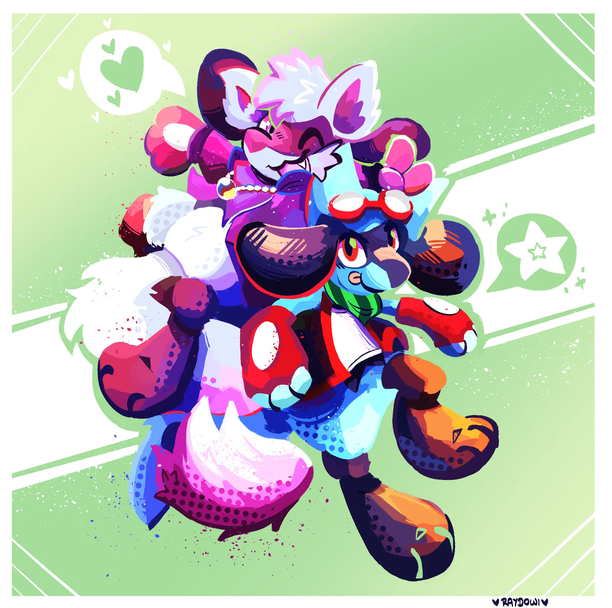 A stylized painting of two dog characters - Ray Parker