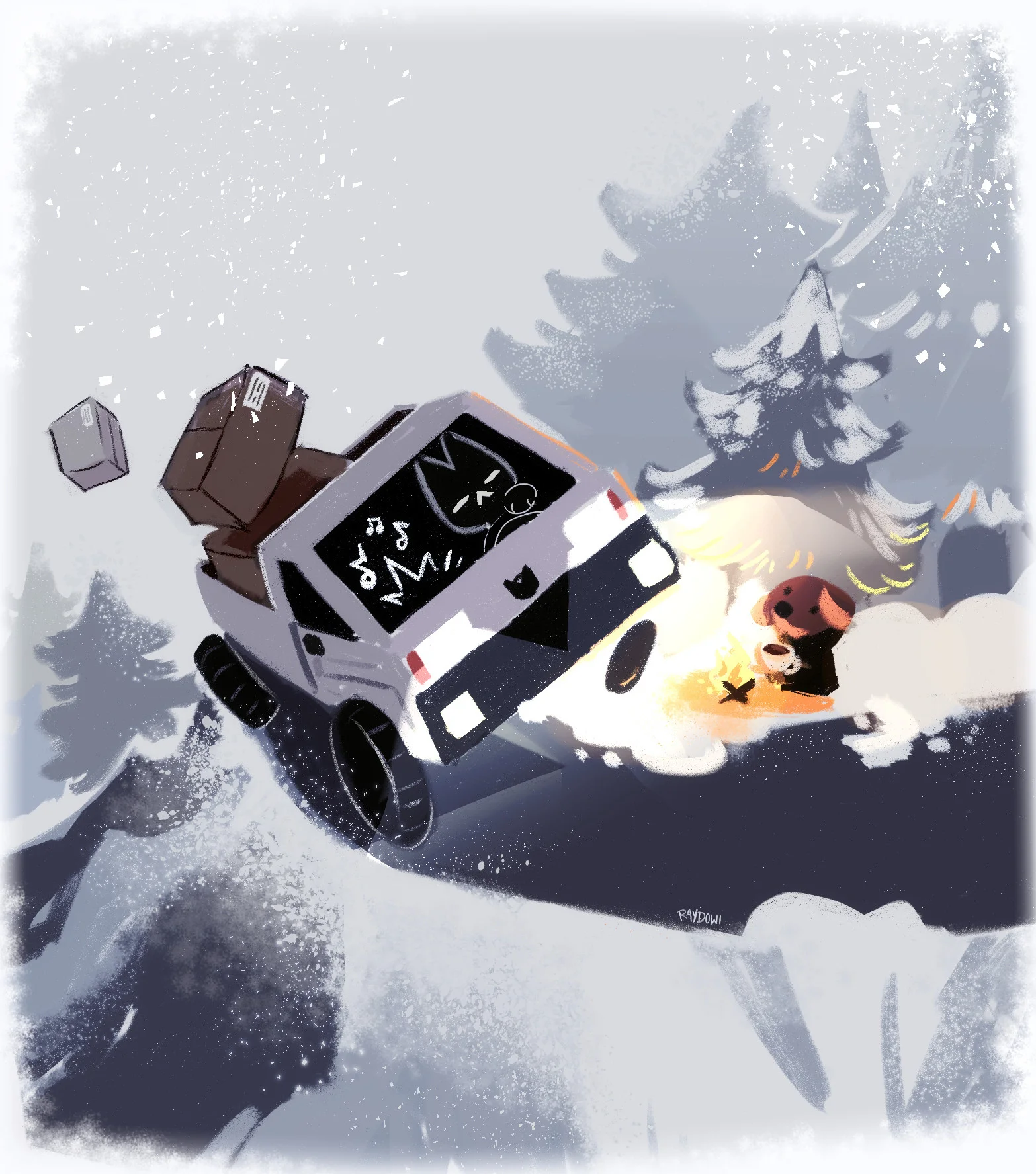 Fanart for an indie game 'Easy Delivery Co.', a game where a cat delivers packages - Ray Parker