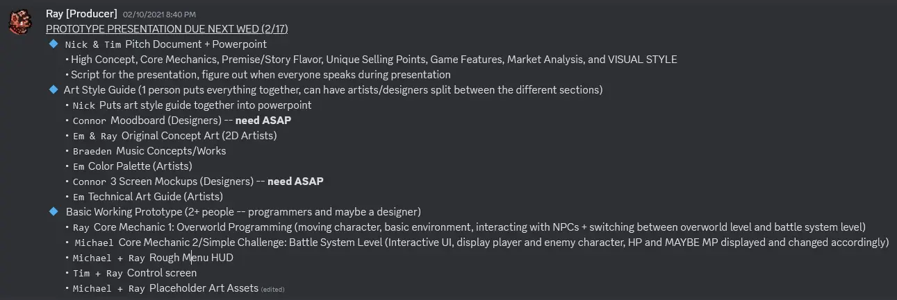 Prototype Presentation Assignments & Deadlines - Ray Parker