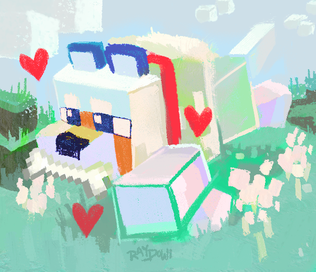 Character Illustration: Experimental painting of a Minecraft wolf